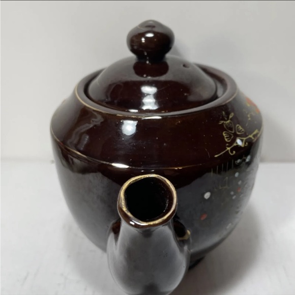 Vintage Brown Betty Redware Teapot Enamel Hand Painted Made In Japan. - Picture 6 of 11
